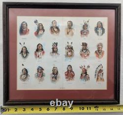 Native American Indian Lithograph of 18 Tribal Chiefs Vintage Possibly Antique