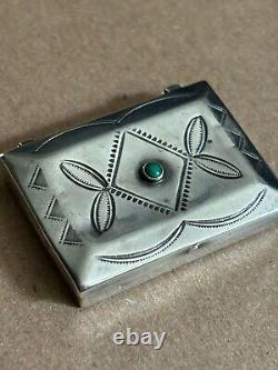 Navajo Vintage Indian Silver Pill Box With Turquoise Cabochon