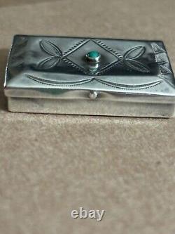 Navajo Vintage Indian Silver Pill Box With Turquoise Cabochon