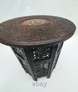 Octagonal Inlaid Folding Indian Side Table Vintage