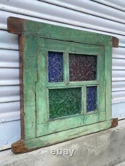 Old Antique Rare Handmade Old Original Glass Fitted Wooden Unique Window Door