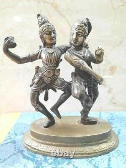 Old Antique Vintage Brass Dancing Hindu God Goddess Idol Statue Figurine 18 cm