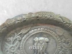 Old Antique Vintage Brass Engraved Ashok Stambh Pillar Plate Decor 26 x 20 cms