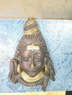 Old Antique Vintage Brass Wall Hanging Lord Shiva Shiv Face Head Idol Statue