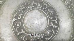 Old Antique Vintage German Silver Round Tray Embossed Design 30 cm Collectible