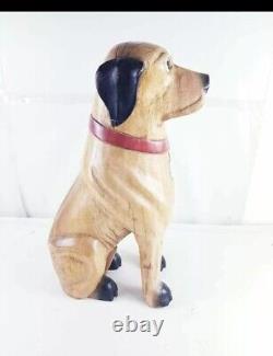 Old Collectible Wooden Dog Hand Crafted Wood Dog Unique Carving Painted Art