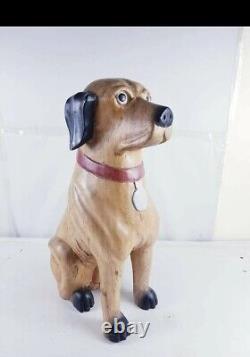 Old Collectible Wooden Dog Hand Crafted Wood Dog Unique Carving Painted Art