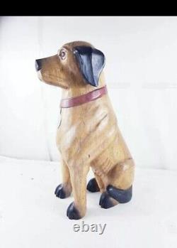 Old Collectible Wooden Dog Hand Crafted Wood Dog Unique Carving Painted Art