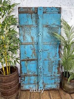 Old Pair Vintage Reclaimed Indian Wooden Iron Doors Shutters Garden Gates Screen