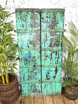 Old Pair Vintage Reclaimed Indian Wooden Iron Doors Shutters Garden Gates Screen