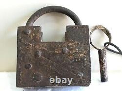 Old Rare Iron Trick Or Puzzle Vintage Padlock With Screw Type Key, Collectible