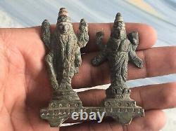 Old Vintage 3 Pc South Indian Vitthal Laxmi Brass Rare Figure Statue Collectible