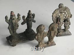 Old Vintage 3 Pc South Indian Vitthal Laxmi Brass Rare Figure Statue Collectible