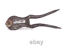 Old Vintage Antique Iron Silver Brass Work Nut Cutter Decorative Collectible P70