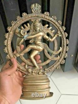 Old Vintage Antique Rare Handmade Lord Shiva Natarajan Dancing Brass Statue 28cm