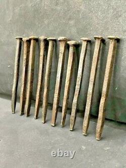 Old Vintage Antique Rare Handmade Rustic Iron Big Size 10 Pc Nail, Collectible