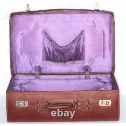 Old Vintage Antique Rare Leather Travel Suitcase Home Decor Collectible J98