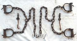 Old Vintage Antique Strong Heavy Iron Long Chain Rare Adjustable Lock Handcuffs