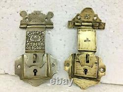 Old Vintage Brass 2 Lock Cash /Chest Drawer Box / leather Beg Old Antique