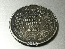 Old Vintage George V King Emperor One Rupee India 1917 Silver Coin Collectible
