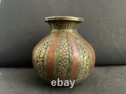 Old Vintage Hand Carved Ganga Jamuna Brass & Copper Temple Holy Water Pot