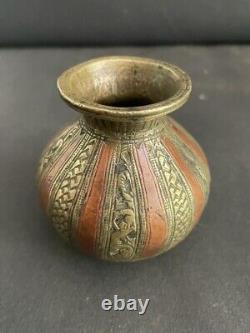 Old Vintage Hand Carved Ganga Jamuna Brass & Copper Temple Holy Water Pot