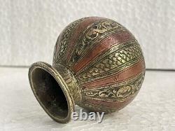 Old Vintage Hand Carved Ganga Jamuna Brass & Copper Temple Holy Water Pot