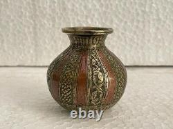 Old Vintage Hand Carved Ganga Jamuna Brass & Copper Temple Holy Water Pot