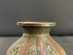 Old Vintage Hand Carved Ganga Jamuna Brass & Copper Temple Holy Water Pot