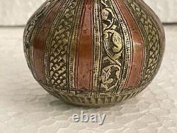 Old Vintage Hand Carved Ganga Jamuna Brass & Copper Temple Holy Water Pot