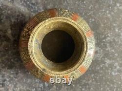 Old Vintage Hand Carved Ganga Jamuna Brass & Copper Temple Holy Water Pot