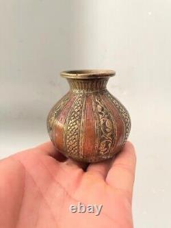 Old Vintage Hand Carved Ganga Jamuna Brass & Copper Temple Holy Water Pot