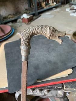 Old Vintage Hand Forged Iron Walking Stick Walking Cane with Animal Head Handle