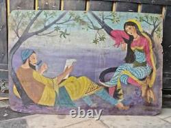 Old Vintage Handmade Indian Traditional King And Queen Cardboard Painting