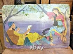 Old Vintage Handmade Indian Traditional King And Queen Cardboard Painting