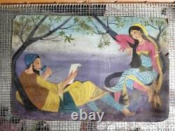 Old Vintage Handmade Indian Traditional King And Queen Cardboard Painting