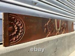 Old Vintage Rare Hand Carving Hindu Religious & Floral Design Wooden Door Panel