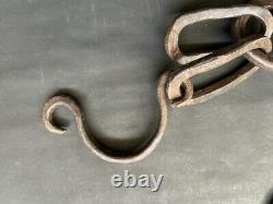 Old Vintage Rare Hand Forged Unique Design Leg Neck Rustic Iron Chain With Ring
