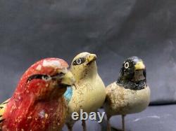 Old Vintage Rare Hand Painted 3 Pc Big Size Iron & Clay Birds Statue Figurine