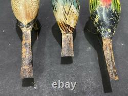 Old Vintage Rare Hand Painted 3 Pc Big Size Iron & Clay Birds Statue Figurine