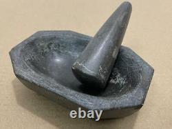 Old Vintage Rare Handmade Black Stone Mortar & Pestle For Spice / Medicine Grind