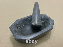 Old Vintage Rare Handmade Black Stone Mortar & Pestle For Spice / Medicine Grind