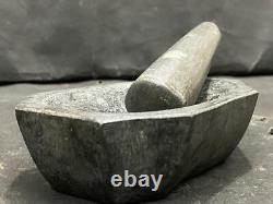 Old Vintage Rare Handmade Black Stone Mortar & Pestle For Spice / Medicine Grind