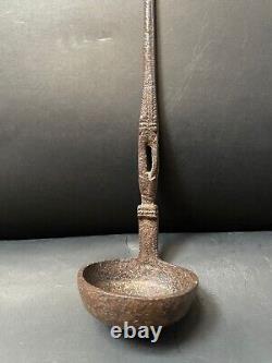 Old Vintage Rare Mughal Hand Carved 2 Pcs Iron Oil Ghee Ladle Spoons Kitchenware