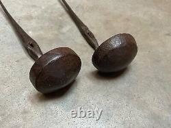 Old Vintage Rare Mughal Hand Carved 2 Pcs Iron Oil Ghee Ladle Spoons Kitchenware