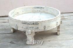 Old Vintage White Grinder Chakki Table Antique Rustic Home Decorative Table BN69