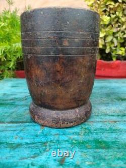 Old Vintage Wooden Handcrafted Indian Spices Grinding Mortar Pot Kharal Okhal