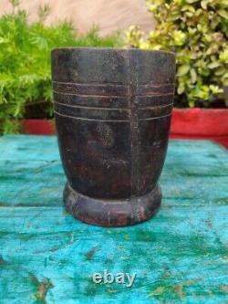 Old Vintage Wooden Handcrafted Indian Spices Grinding Mortar Pot Kharal Okhal