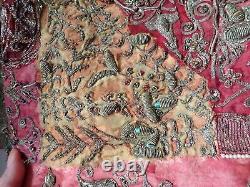 Old Zardozi Embroidery Textile Patchwork of Antique Silk Sarees Table Runner