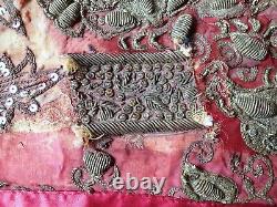 Old Zardozi Embroidery Textile Patchwork of Antique Silk Sarees Table Runner